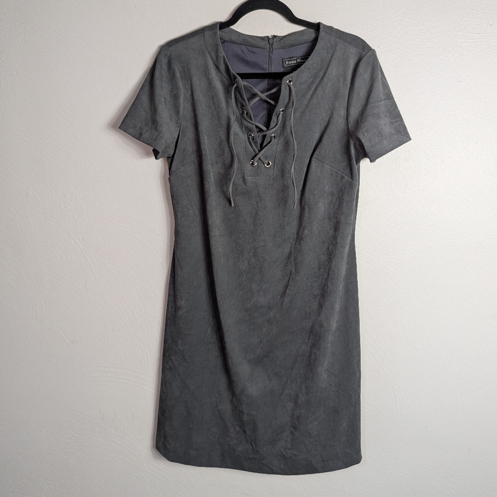10 Jessica Howard Gray Faux Suede Lace Up Shift Dress